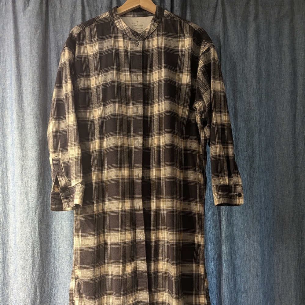 Muji Plaid Long Sleeve Shirt Dress